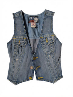 True Religion Women's Distressed Denim Vest Blue Size XS - Image 1