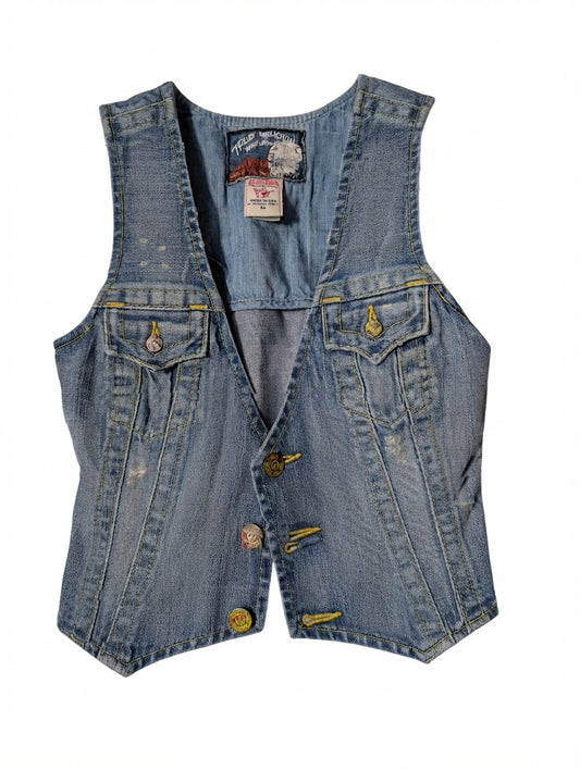 True Religion Women's Distressed Denim Vest Blue Size XS - Image 1