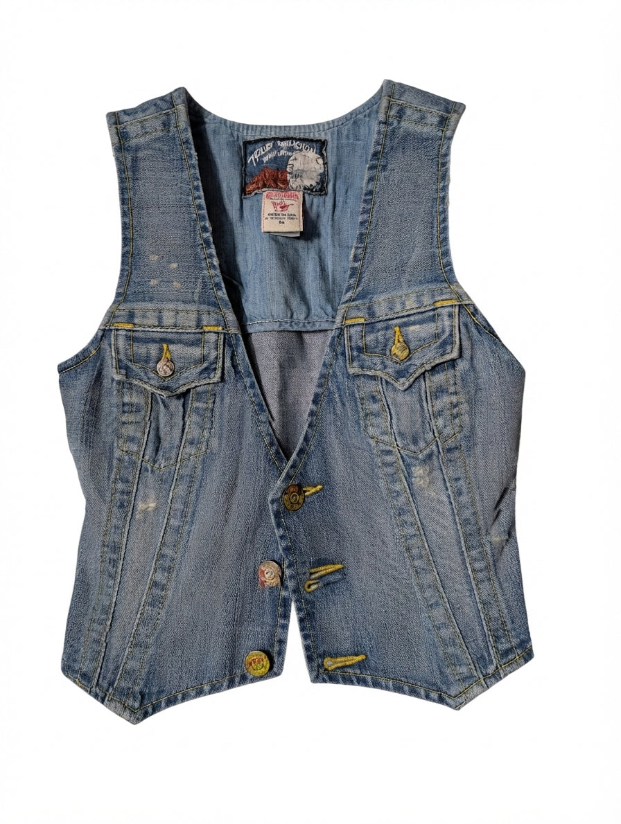 True Religion Women's Distressed Denim Vest Blue Size XS - Image 1