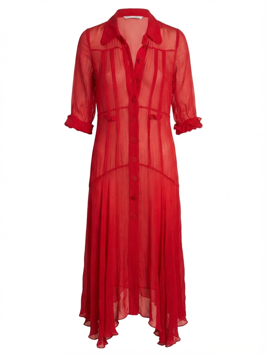 Scanlan & Theodore Sheer Silk Button-Down Midi Dress Red AU 8