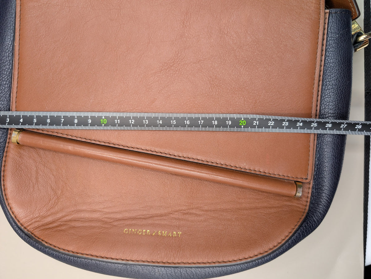 Ginger & Smart Leather Saddle Crossbody Bag Navy and Tan - Image 8