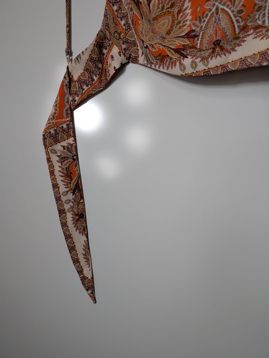Paisley Print Bandana Tie-Back Crop Top Orange One Size - Image 3