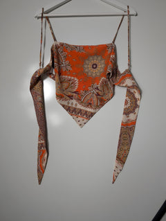 Paisley Print Bandana Tie-Back Crop Top Orange One Size - Image 4