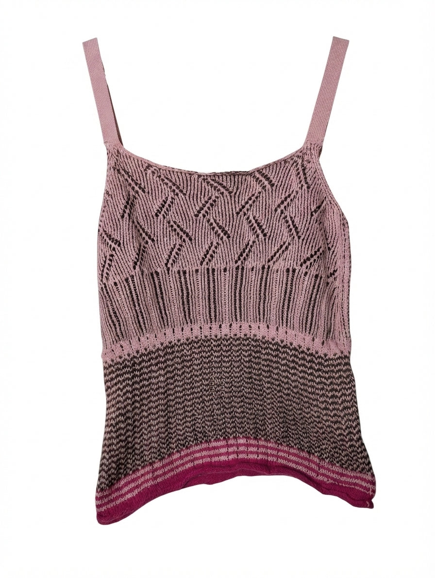 Dries Van Noten Knit Tank Top Pink & Brown Small - Image 1