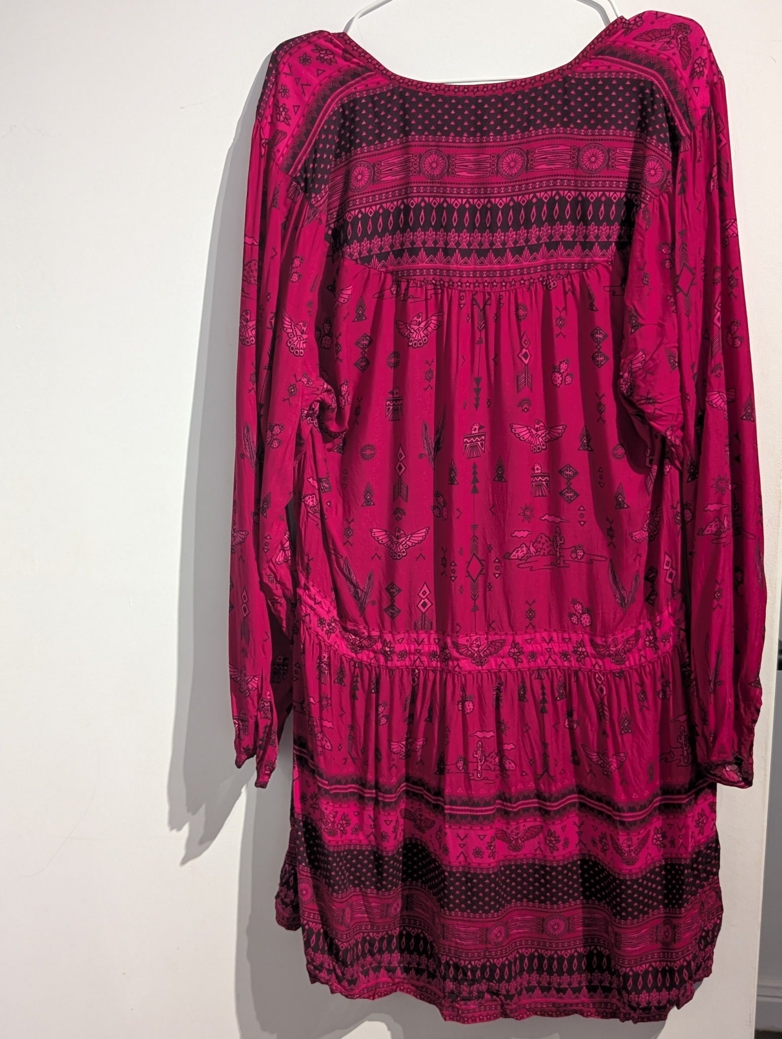 Boho Printed Tunic Dress Magenta Floral - Image 2