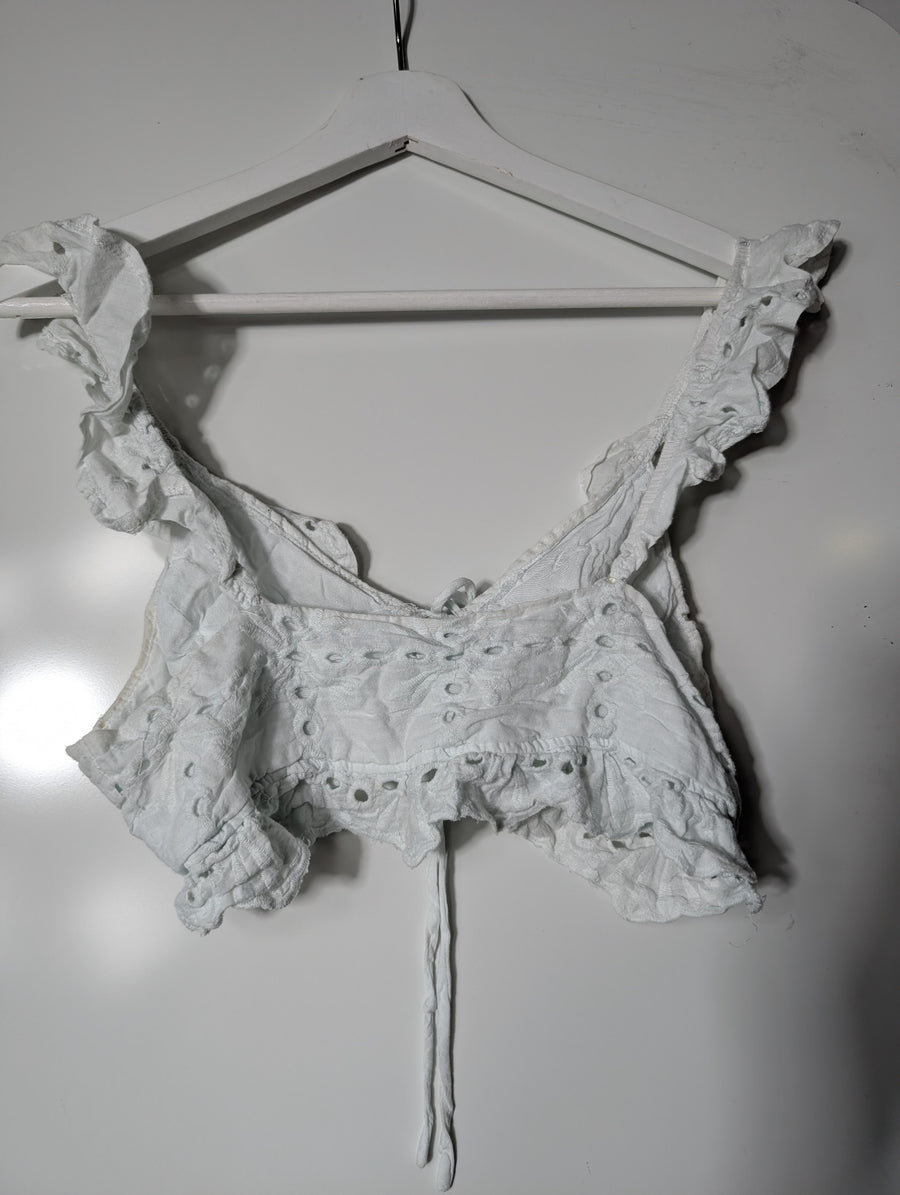 Harper & Me Eyelet Lace Ruffle Crop Top White Size 10 - Image 4