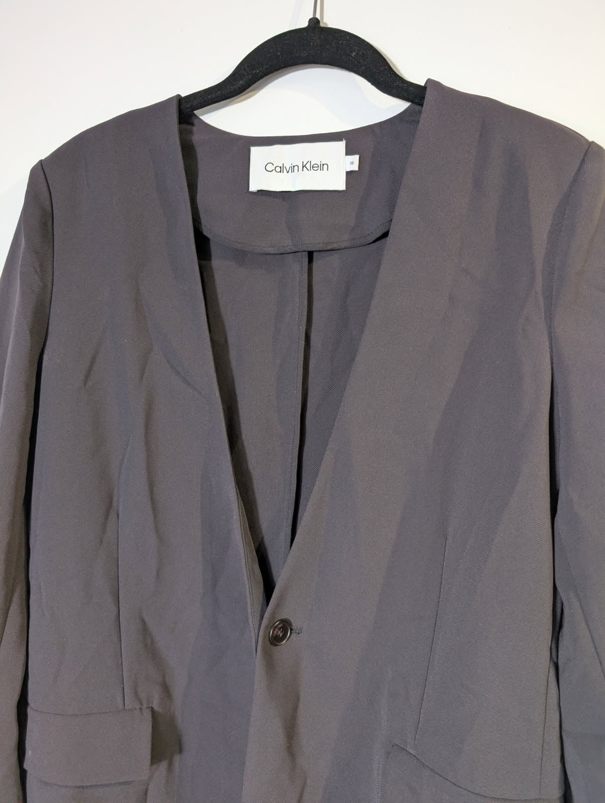 Calvin Klein Women's Open Front Belted Blazer Dark Grey Size 38 - Image 5