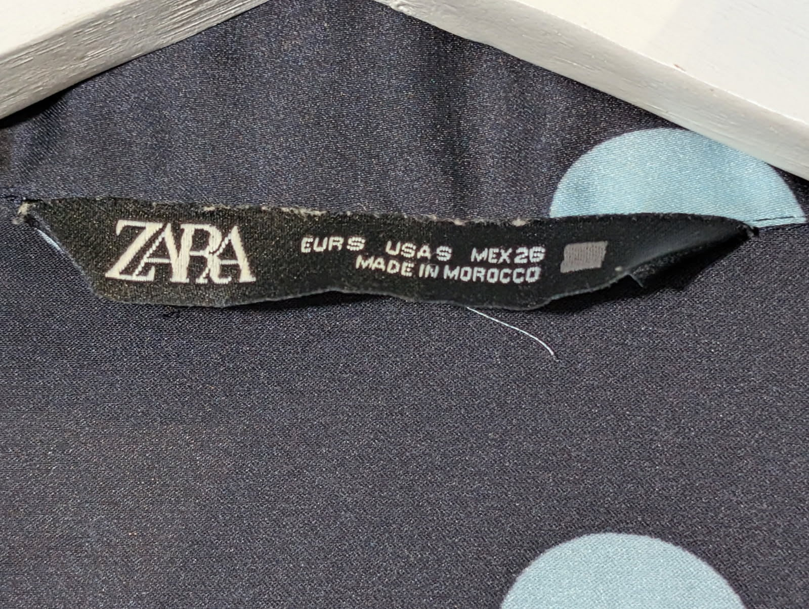 Zara Oversized Satin Shirt Black & Light Blue Polka Dot EU S - Image 5
