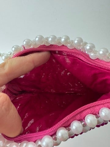 Shrimps Antonia Beaded Bag Pink and White Pearl Effect - Image 4