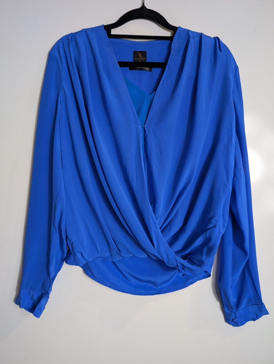 David Lawrence Silk Wrap Front Blouse Royal Blue Size 10 - Image 2