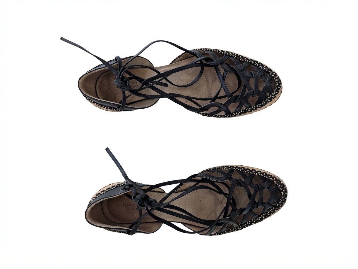 Dries Van Noten Lace-Up Espadrille Sandals Black Size 37.5 - Image 1