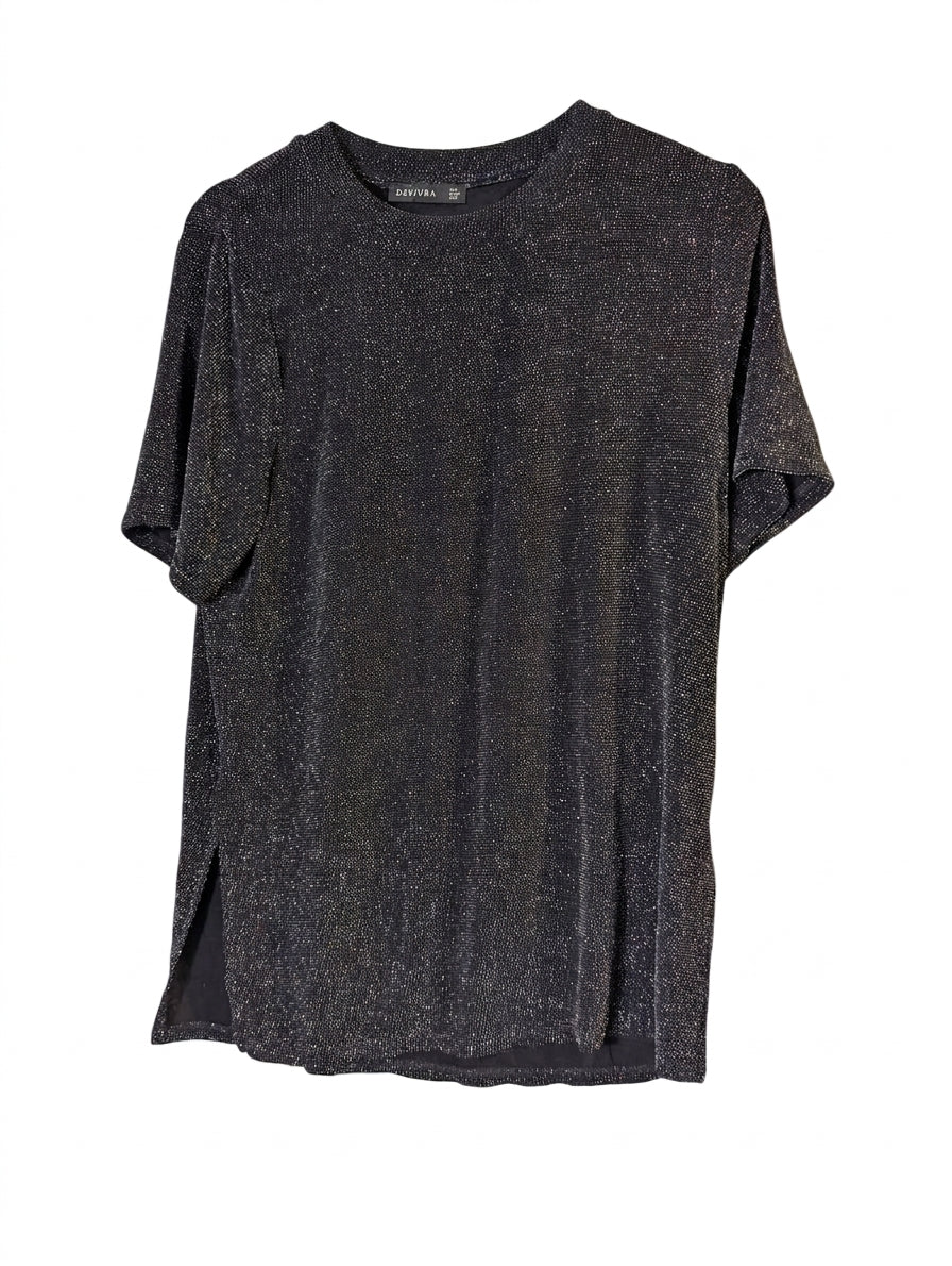 Decjuba Metallic Side Split T-Shirt Black AUS 8 - Image 1