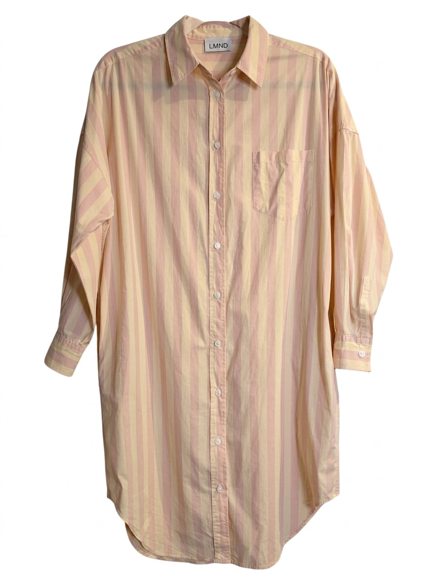 LMND The Boyfriend Shirt Striped Cotton Button-Down Peach Yellow Size S