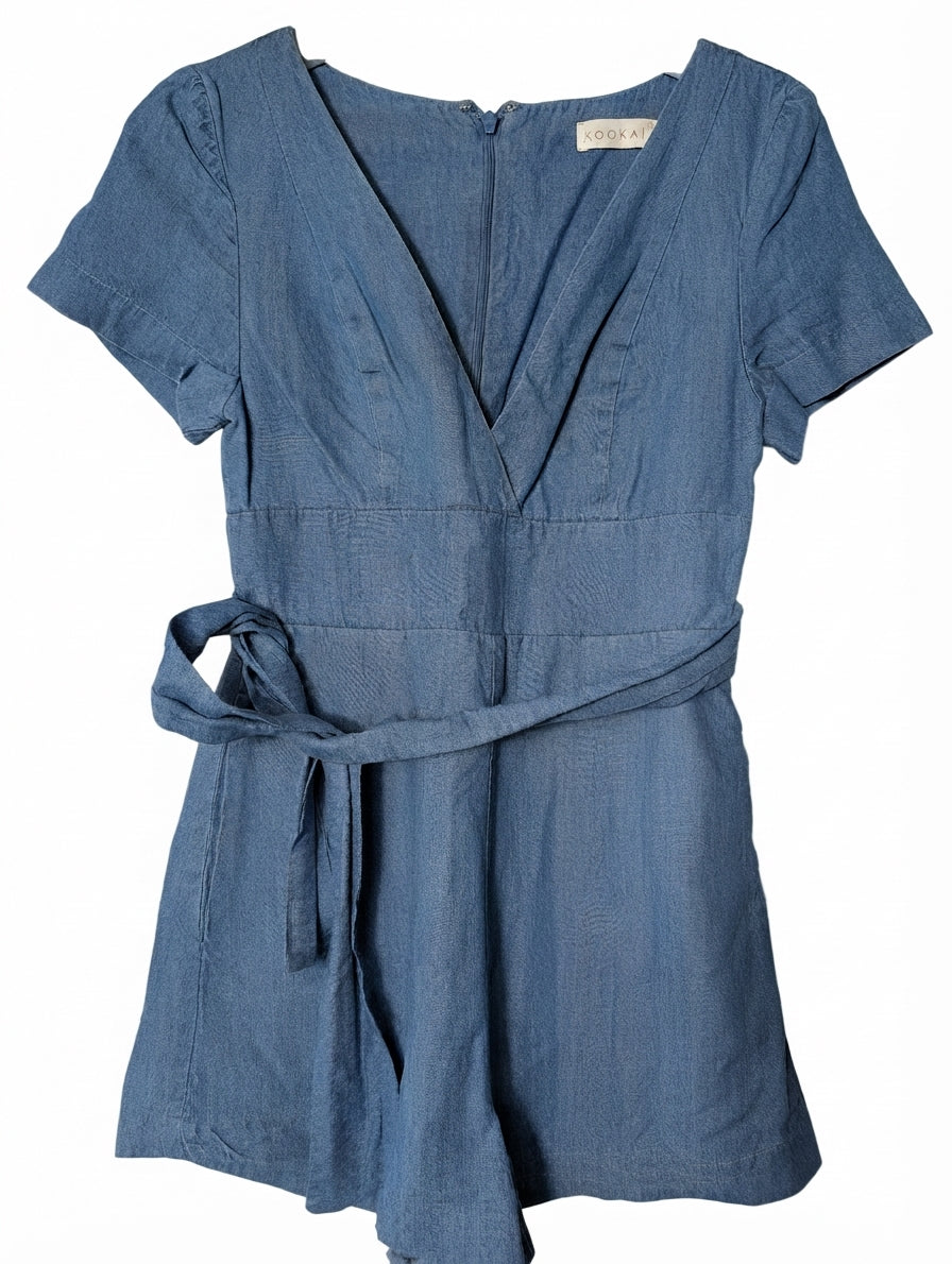 Kookai Denim V-Neck Playsuit Blue Size 36 - Image 1