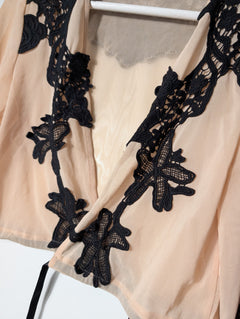 One Way Tie-Front Crop Top Nude Mesh & Black Lace Size 10 - Image 3