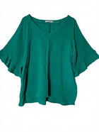 Hourglass Apparel Gauze V-Neck Ruffle Sleeve Top Green Size 12 - Image 1