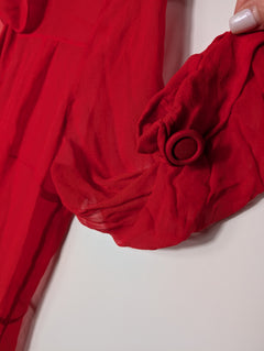 Scanlan & Theodore Sheer Silk Button-Down Midi Dress Red AU 8 - Image 3