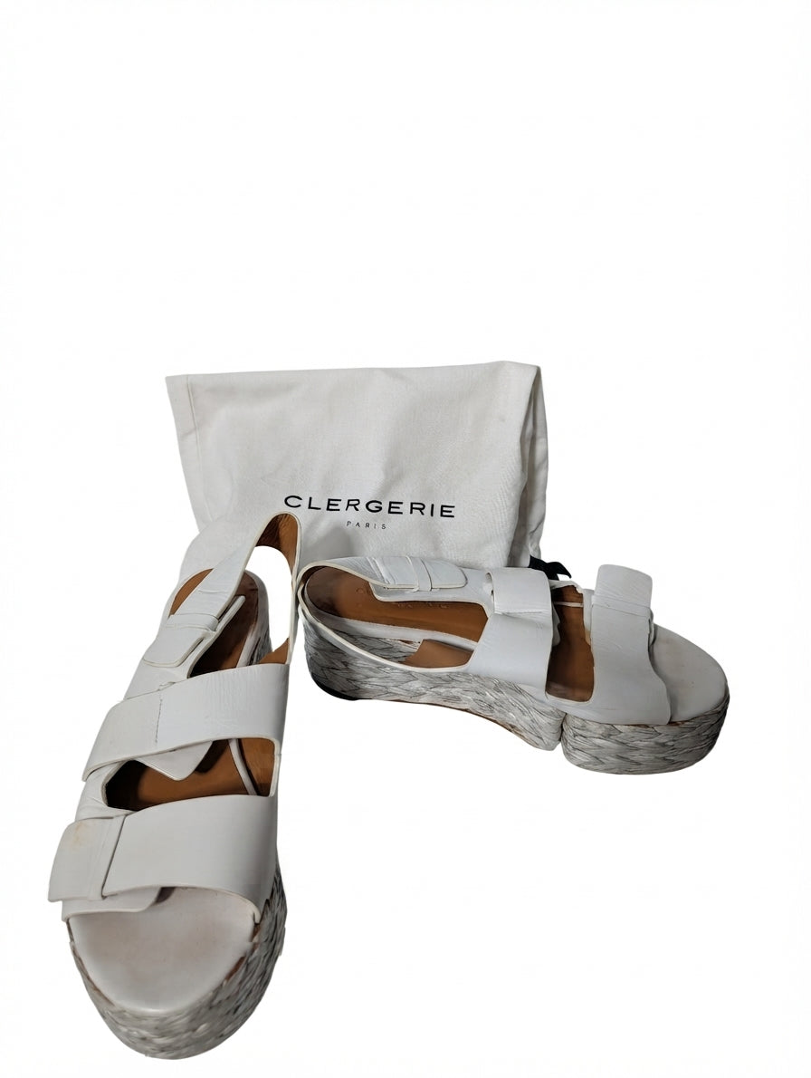 Clergerie Platform Espadrille Sandals White Leather EU 37.5