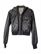 Mike & Chris Leather Hooded Bomber Jacket Black - Image 1