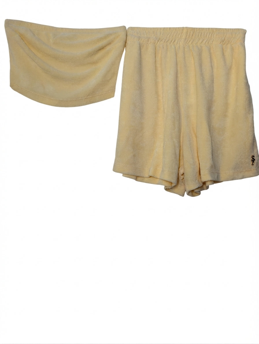 Sugarfree Terry Cloth Tube Top and Shorts Set Yellow XS - Image 1