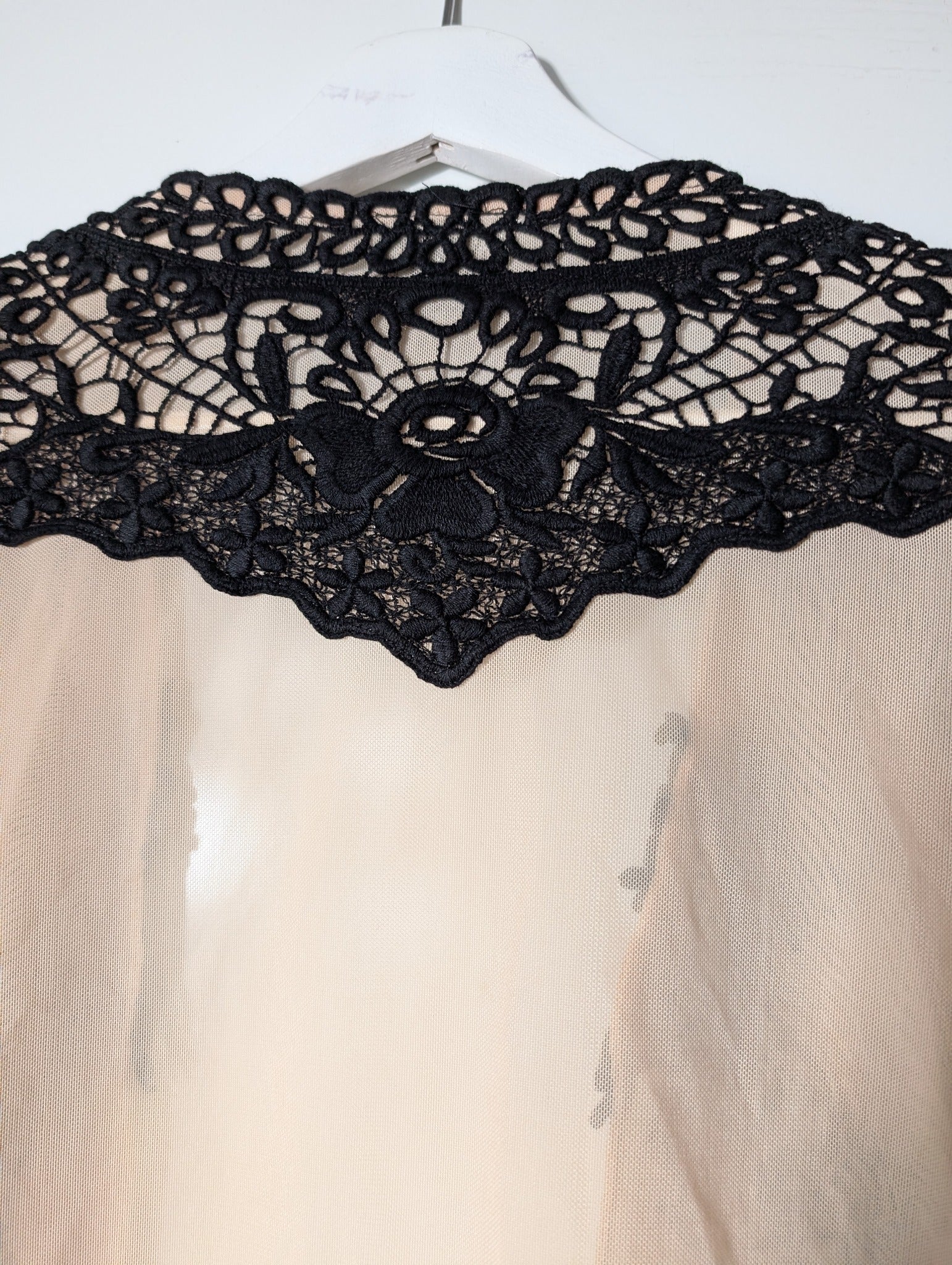One Way Tie-Front Crop Top Nude Mesh & Black Lace Size 10 - Image 6