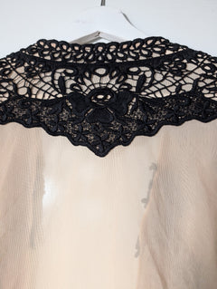 One Way Tie-Front Crop Top Nude Mesh & Black Lace Size 10 - Image 6