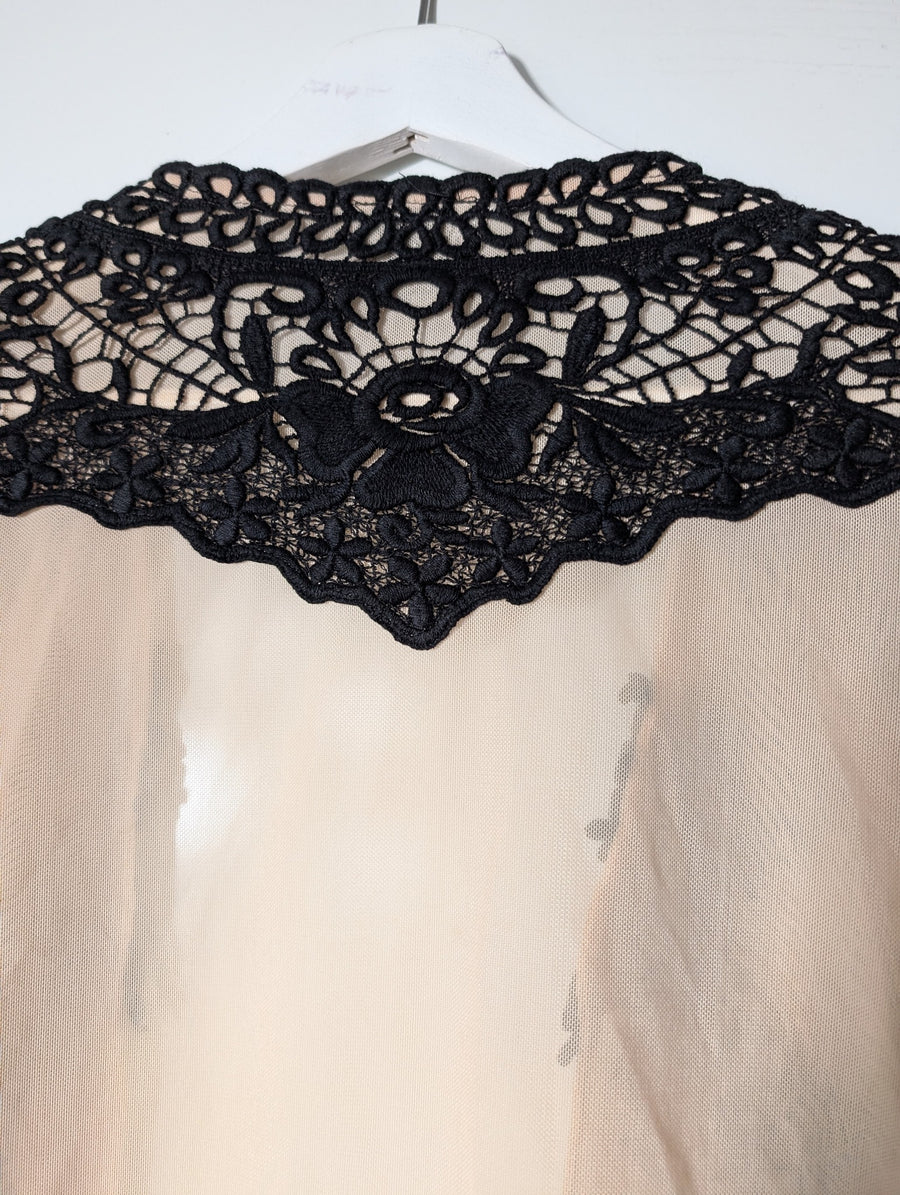 One Way Tie-Front Crop Top Nude Mesh & Black Lace Size 10 - Image 6