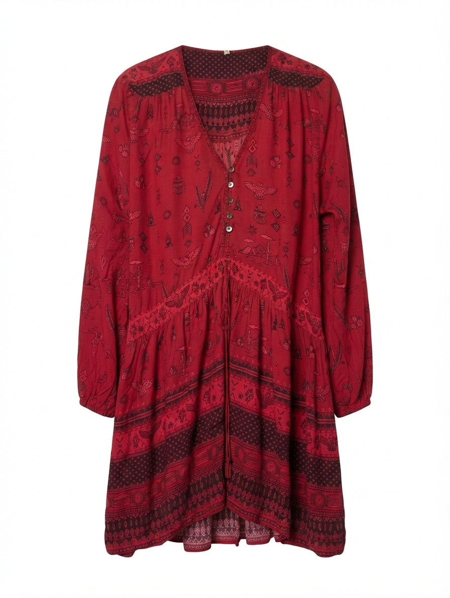 SPELL Desert Wanderer Tunic Dress Red XL - Image 1