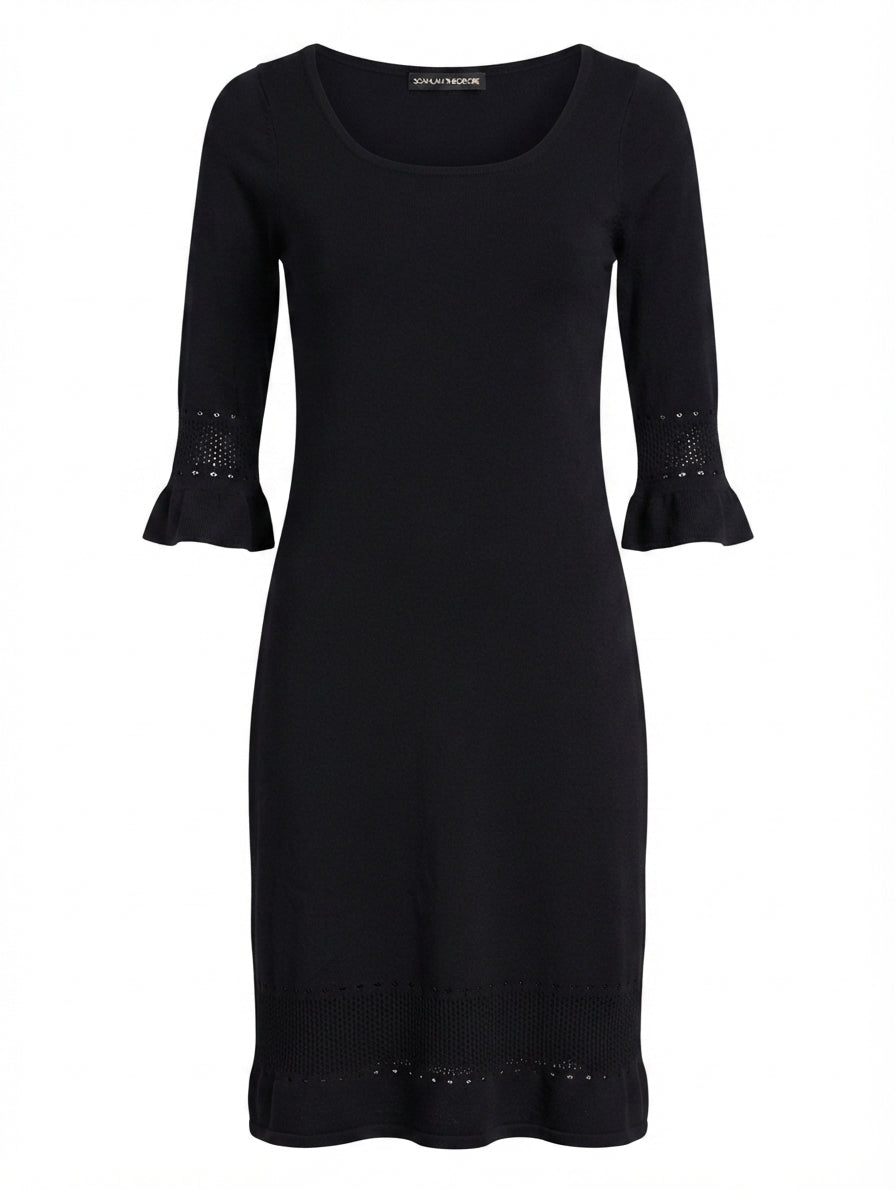 Scanlan Theodore Knit Dress Black Pointelle Detail Size M - Image 1