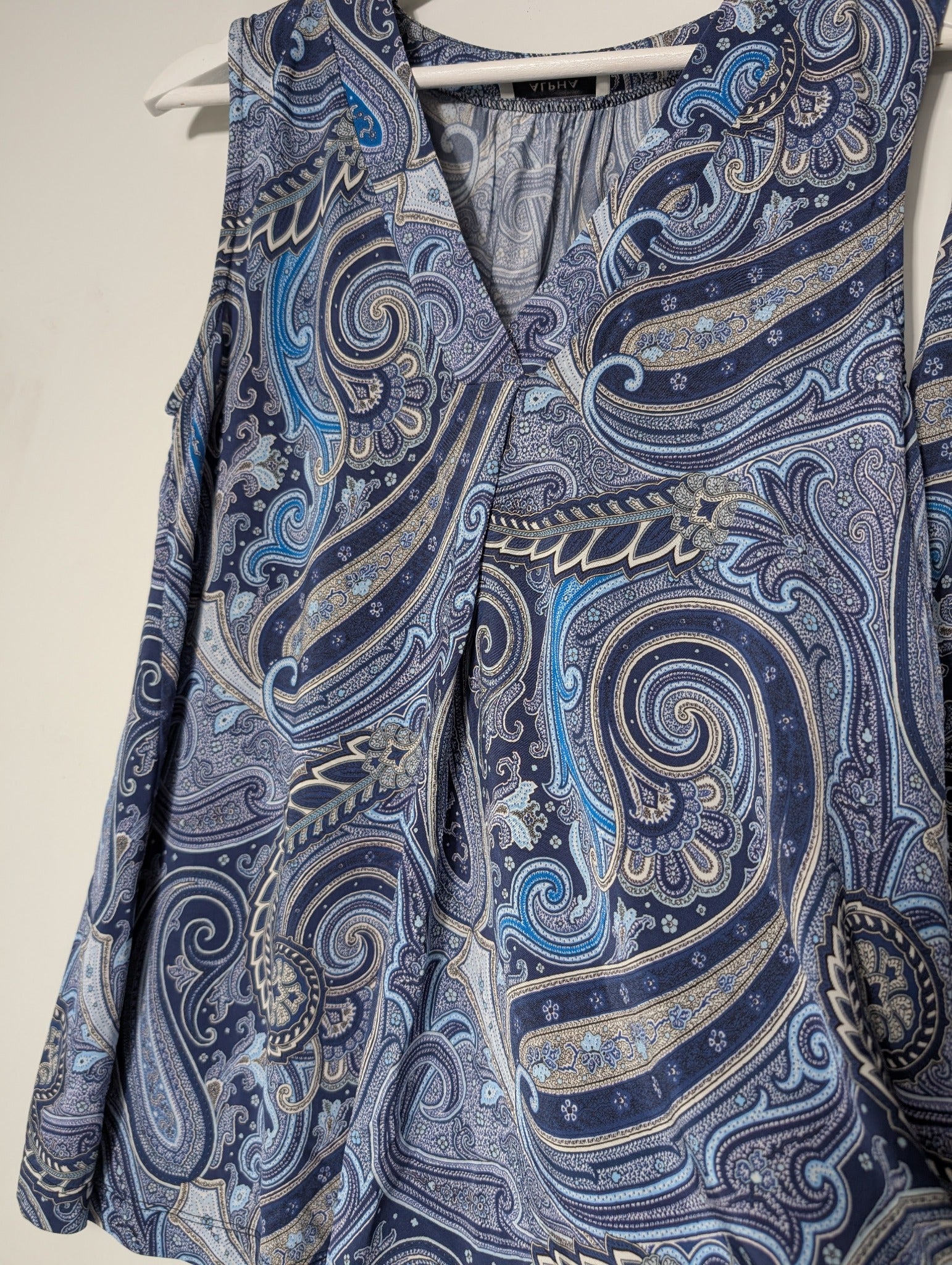 Alpha Studio Paisley Sleeveless Top and Wide Leg Pants Set Blue IT 44 - Image 3