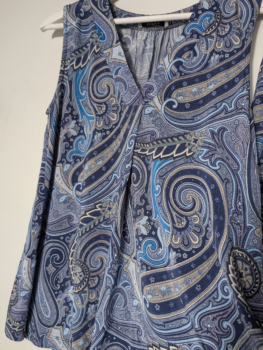 Alpha Studio Paisley Sleeveless Top and Wide Leg Pants Set Blue IT 44 - Image 3