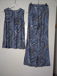 Alpha Studio Paisley Sleeveless Top and Wide Leg Pants Set Blue IT 44 - Image 5