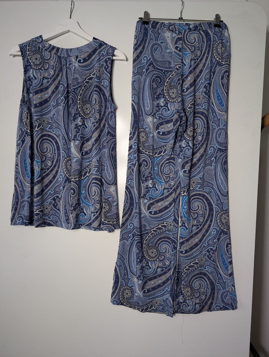 Alpha Studio Paisley Sleeveless Top and Wide Leg Pants Set Blue IT 44 - Image 5