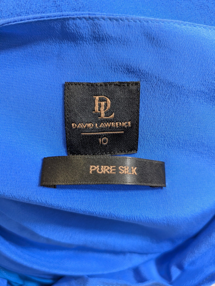 David Lawrence Silk Wrap Front Blouse Royal Blue Size 10 - Image 4