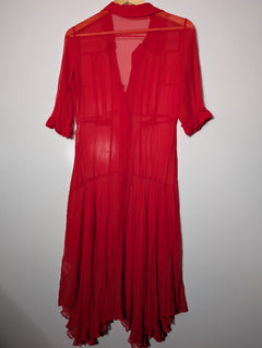 Scanlan & Theodore Sheer Silk Button-Down Midi Dress Red AU 8 - Image 4
