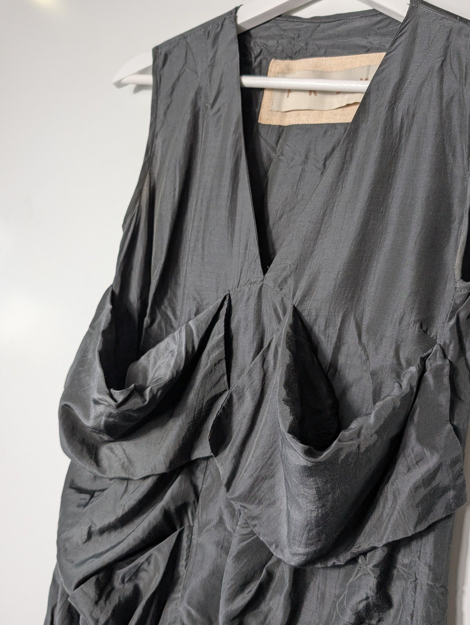 Frey Sleeveless Draped Dress Charcoal Grey Size 10 - Image 3