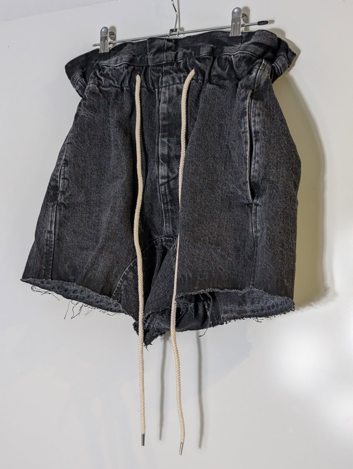 Bassike Paperbag Waist Denim Shorts Black Raw Hem - Image 3