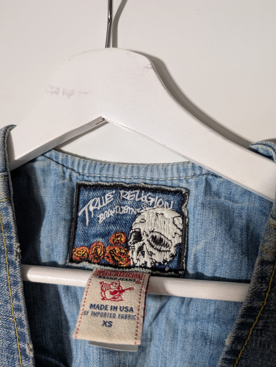 True Religion Women's Distressed Denim Vest Blue Size XS - Image 4