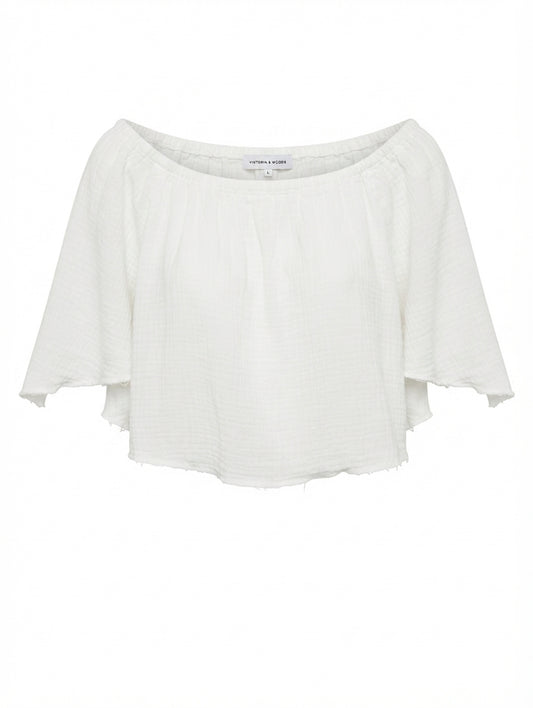 Viktoria & Woods Off-The-Shoulder Gauze Crop Top White Size 0 - Image 1