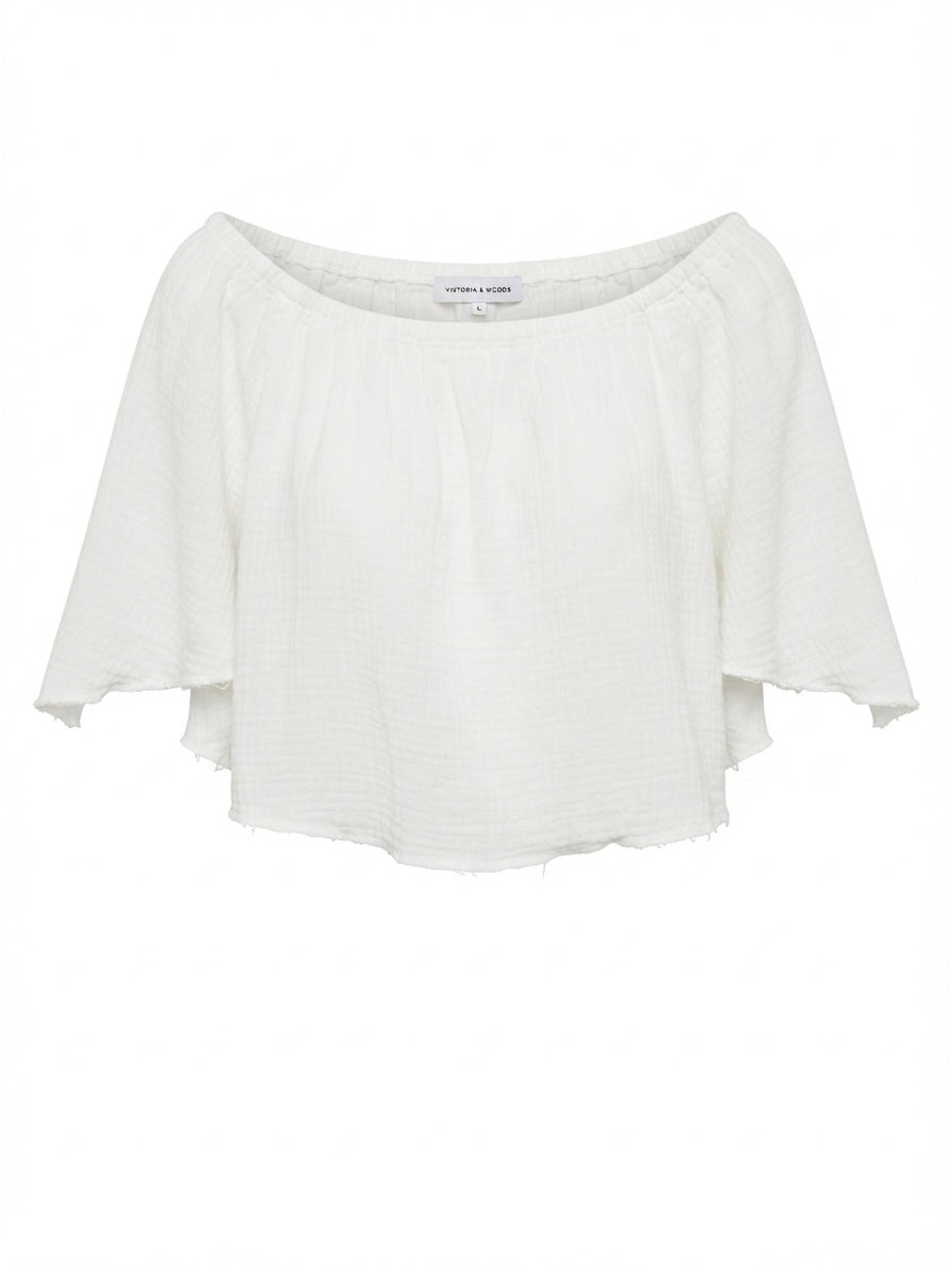 Viktoria & Woods Off-The-Shoulder Gauze Crop Top White Size 0 - Image 1