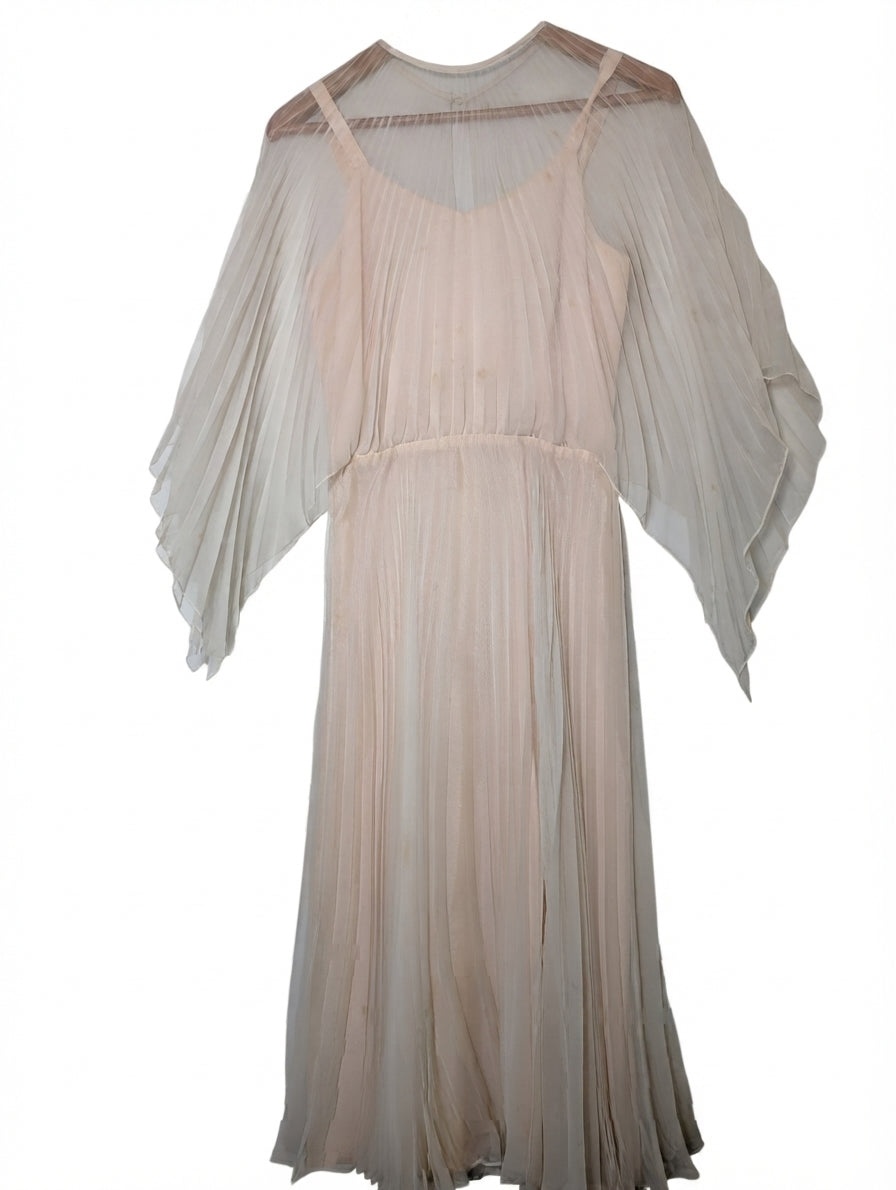 Merco Daron Pleated Chiffon Angel Sleeve Maxi Dress Pale Pink Size 12