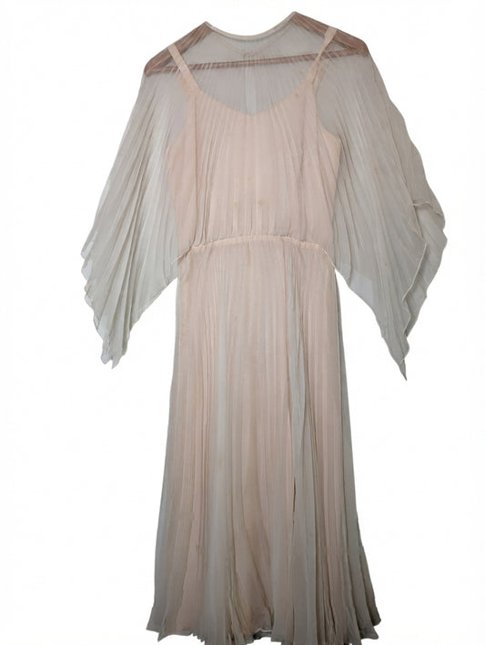 Merco Daron Pleated Chiffon Angel Sleeve Maxi Dress Pale Pink Size 12 - Image 1