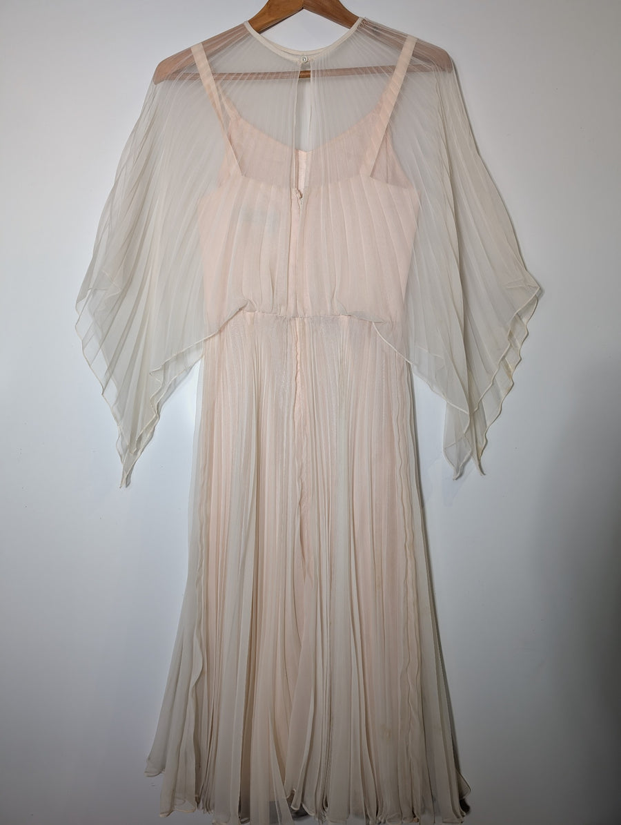 Merco Daron Pleated Chiffon Angel Sleeve Maxi Dress Pale Pink Size 12 - Image 5