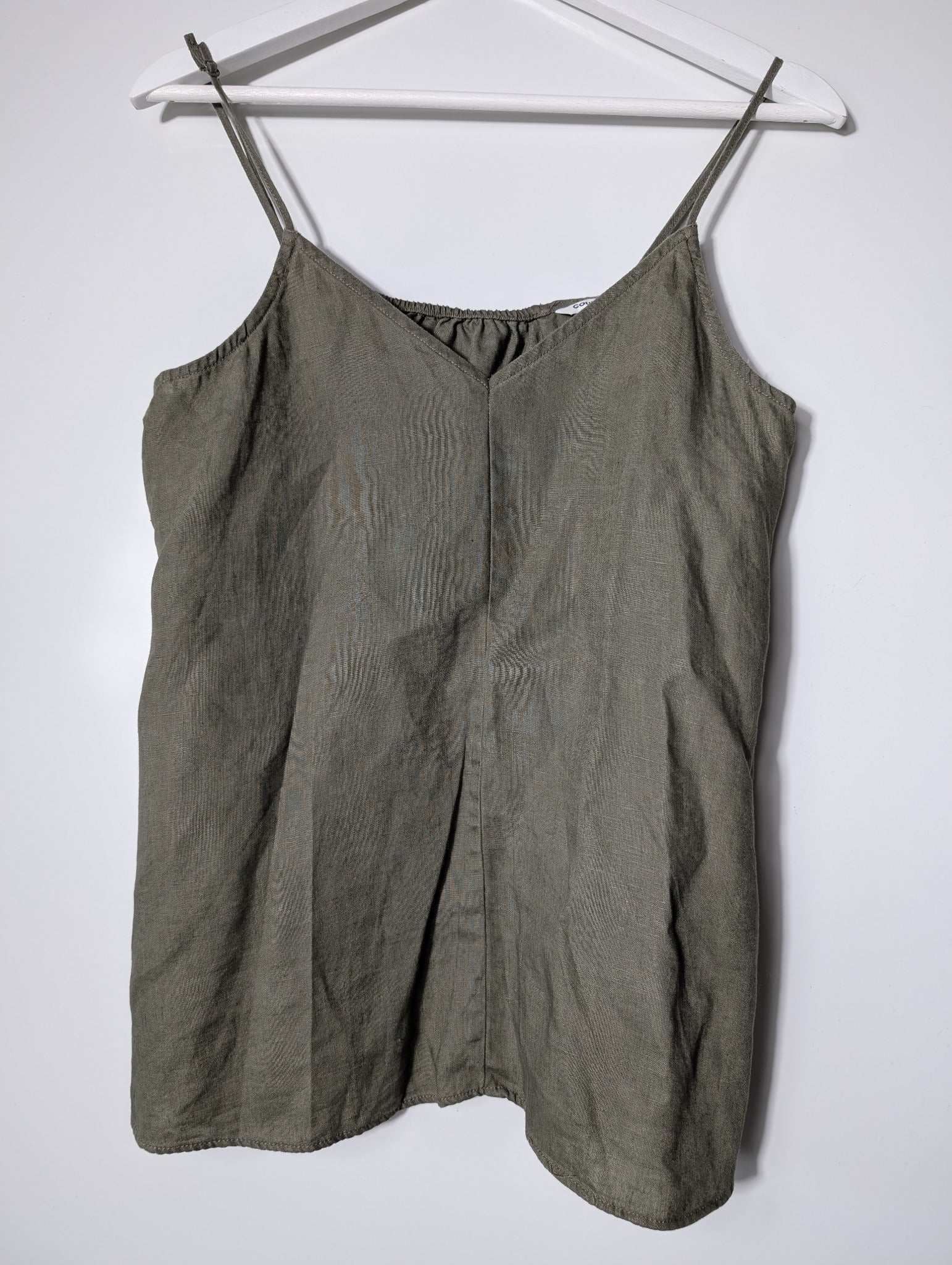 Billabong Linen Blend Cami Tank Top Olive Green Size 10 - Image 6