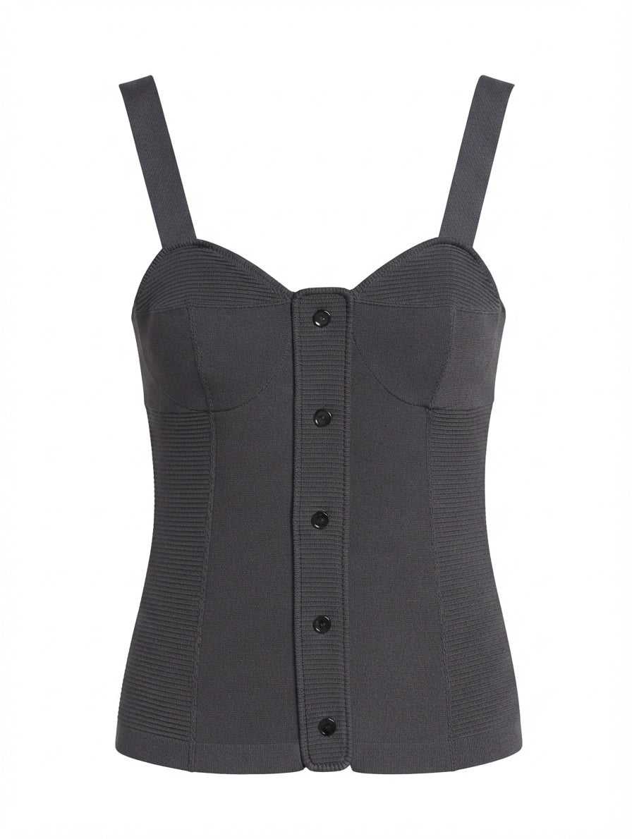Proenza Schouler Button-Front Knit Corset Top Charcoal Size 4 - Image 1