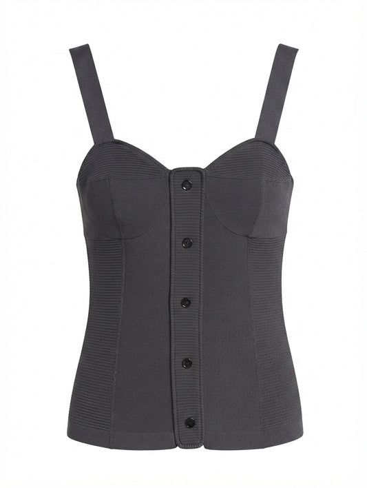 Proenza Schouler Button-Front Knit Corset Top Charcoal Size 4 - Image 1