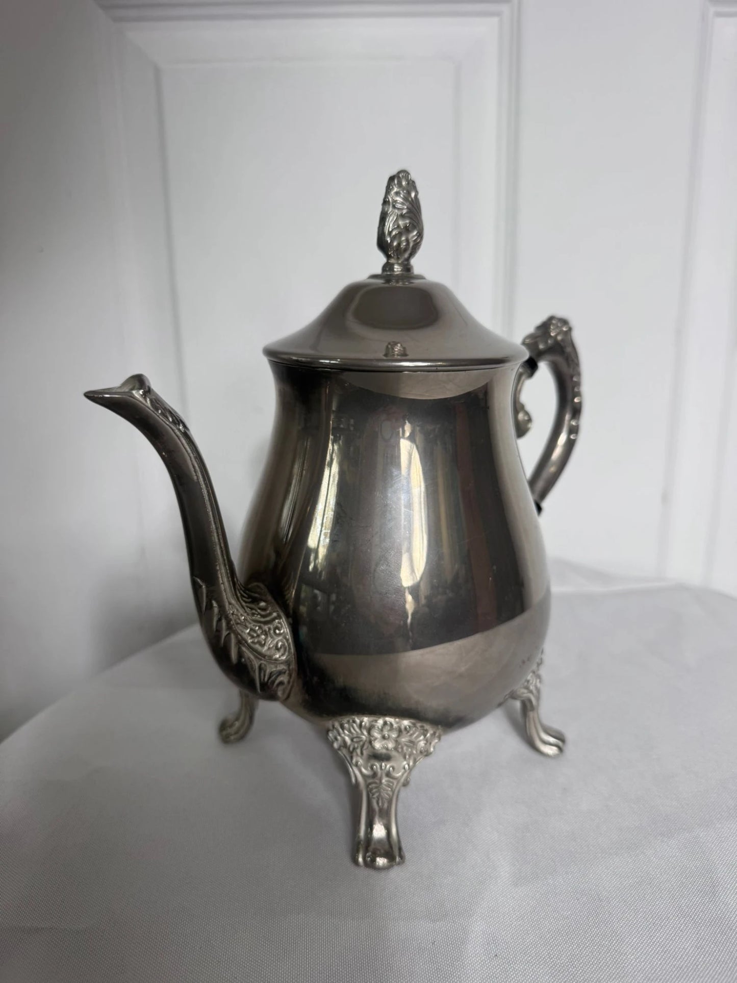 Vintage Silver Plated Teapot With Ornate Feet And Finial - Image 4