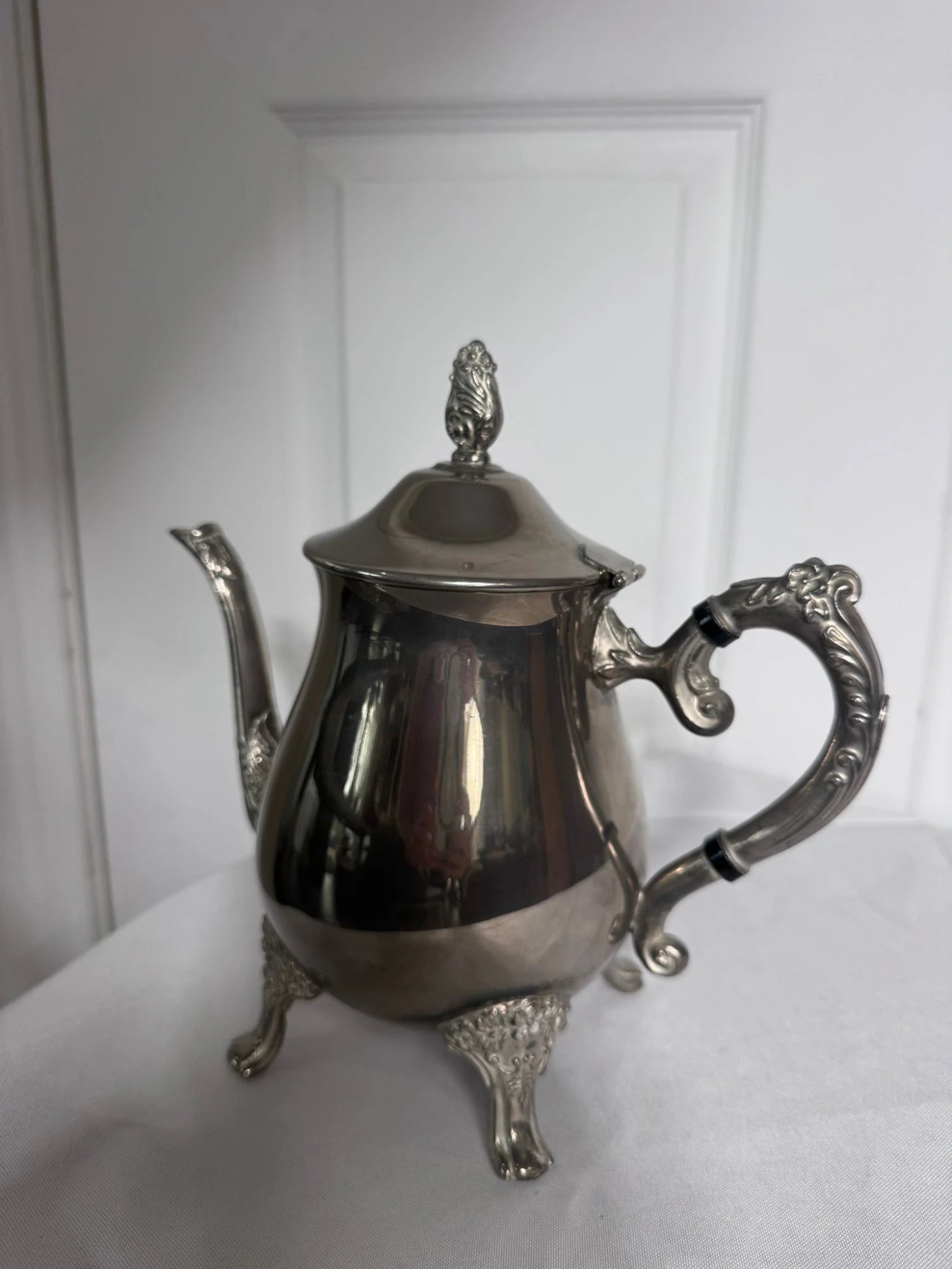 Vintage Silver Plated Teapot With Ornate Feet And Finial - Image 7