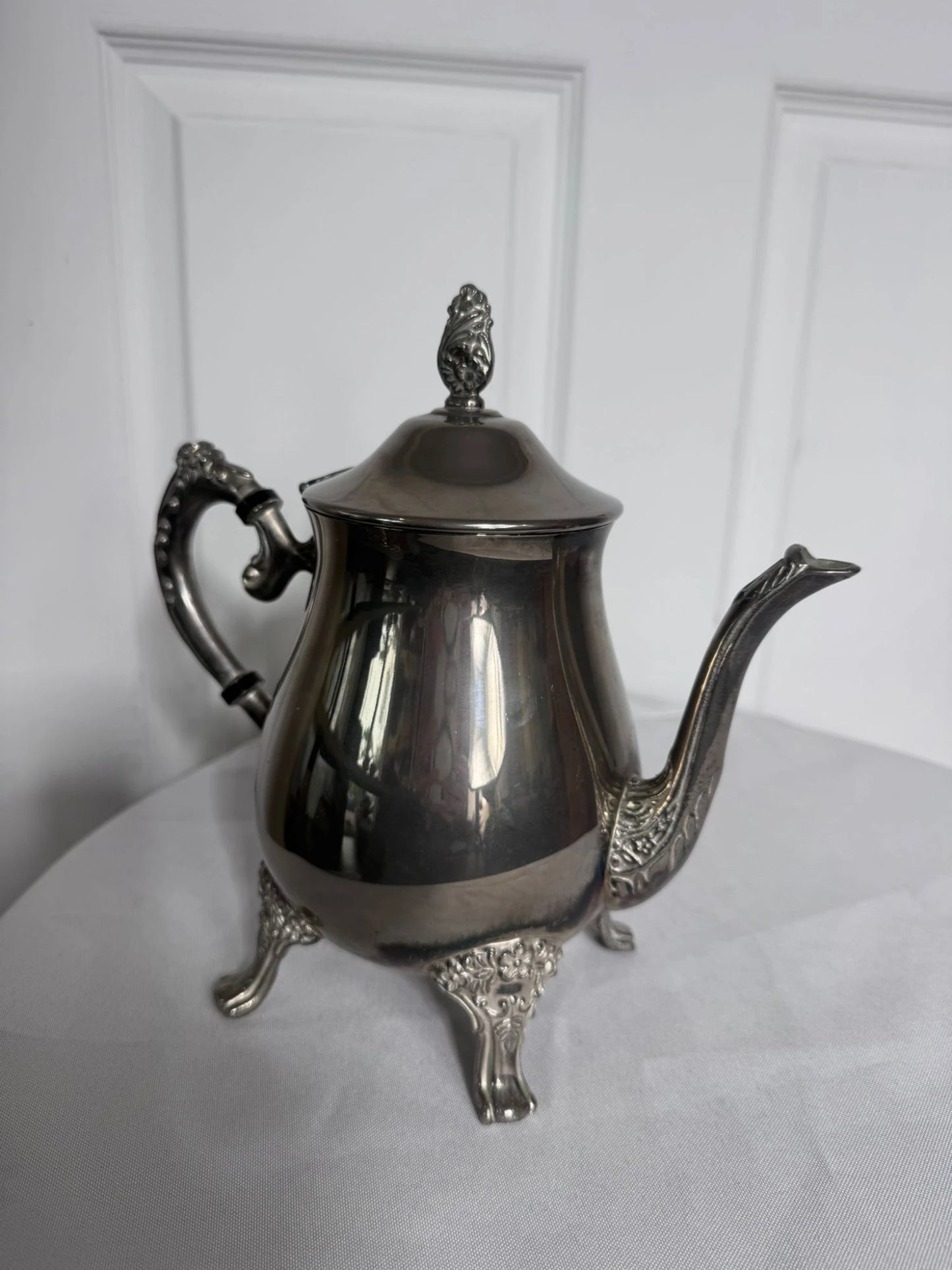 Vintage Silver Plated Teapot With Ornate Feet And Finial - Image 8