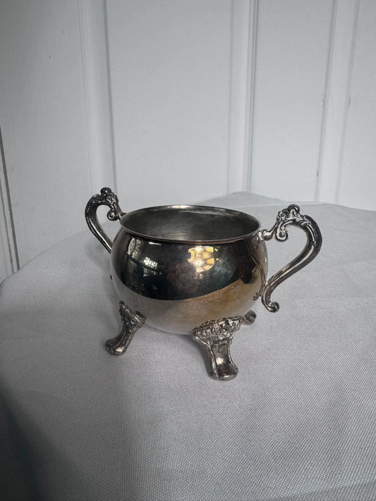 Vintage Silver Plated Two-Handled Sugar Bowl With Ornate Feet - Image 2